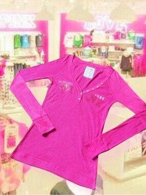 PINK Victoria's Secret Fuchsia Long Sleeve Henley Top